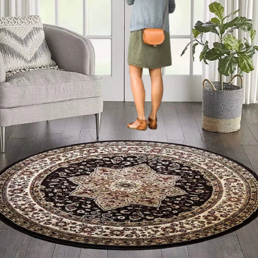 Langley Street Round Geometric 120cm X 120cm Indoor / Outdoor Area Rug Black 120cm W X 120cm L