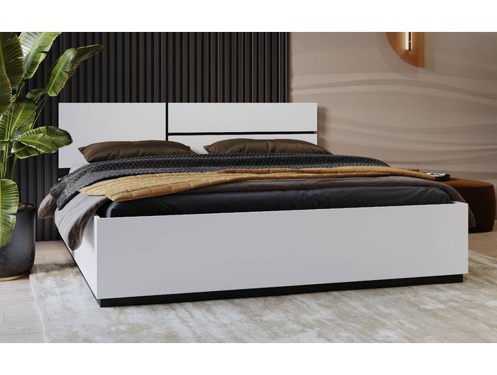 Bett GOODPRODUCT Cross, moderner Bettrahmen , weiss (weiß, weiß, schwarz, weiß), B:184cm H:91cm L:205cm, Betten, Bett, Doppelbett in zwei Grössen, stabiles Bettgestell
