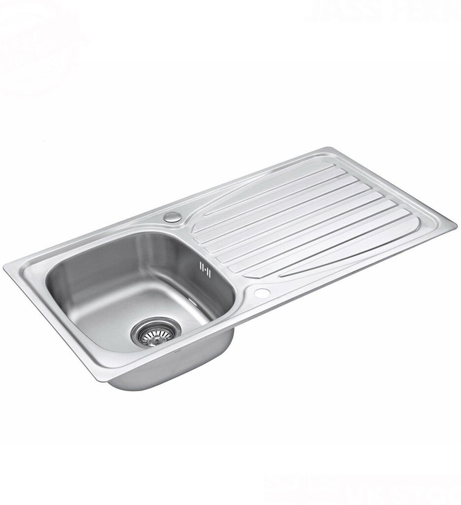 Belfry Kitchen Neal 500mm W Single Bowl Stainless Steel Drop-In Kitchen Sink with 2 Faucet Holes Satin 950mm L