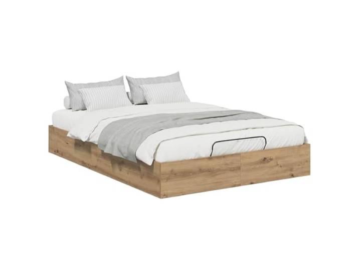 SKTQYQO Ottoman-Bett Eiche Kunsthandwerk 135 x 190 cm Gasheben, technisches Holz, Unterbettaufbewahrung, einfache Montage