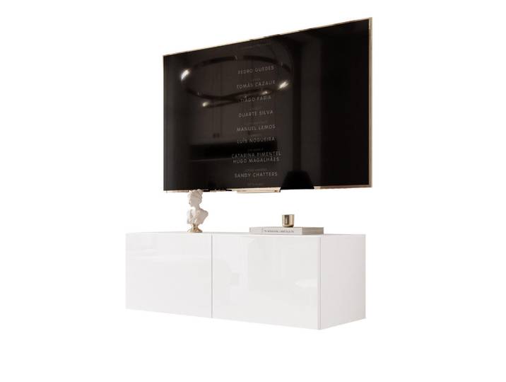Idohome Tv-Lowboard weiß hochglanz, hängend mit LED-Beleuchtung, Weiß Hochglanz, Rechteckig, 100x36x40 cm, Wohnzimmer, TV Möbel, Lowboards, Lowboards stehend