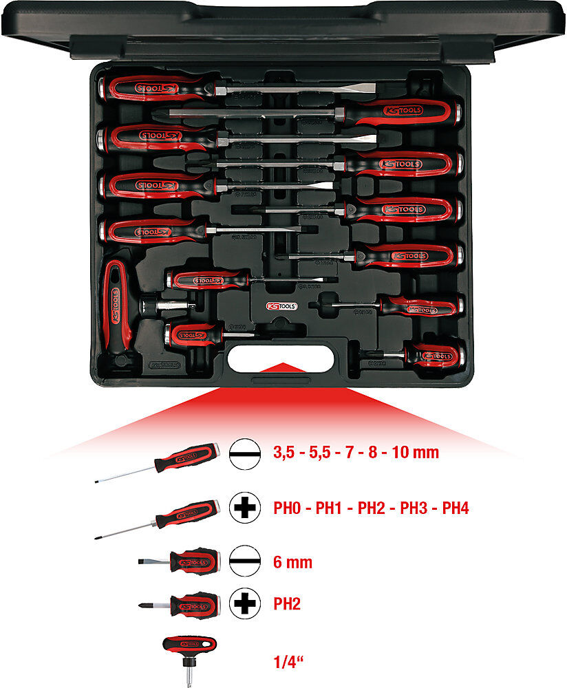 ERGOTORQUEmax Schlagkappen-Schraubendreher-Satz, Klingenform Sechskant, 14 Teile KS Tools