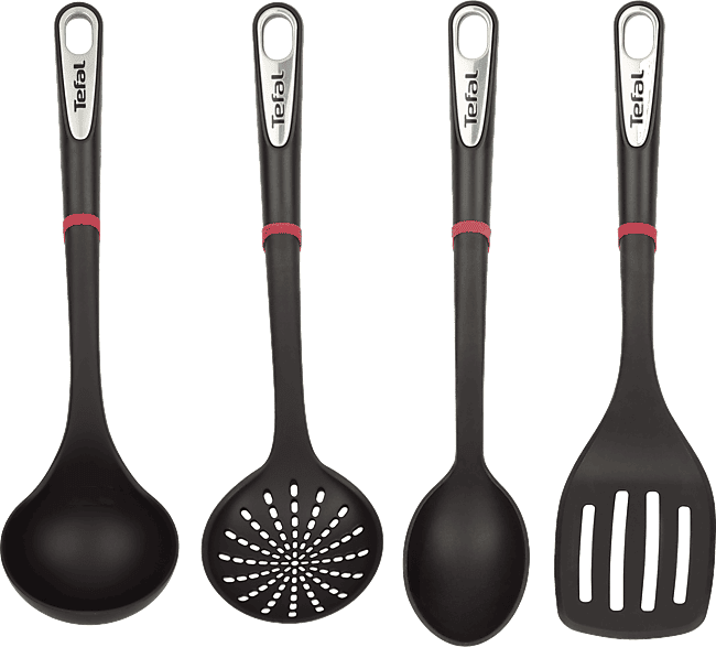Set utensilios cocina - Tefal Ingenio Premium K206S414, Cuchara, Cuchara colador, Espátula, Cucharón, Sin PBA, Negro