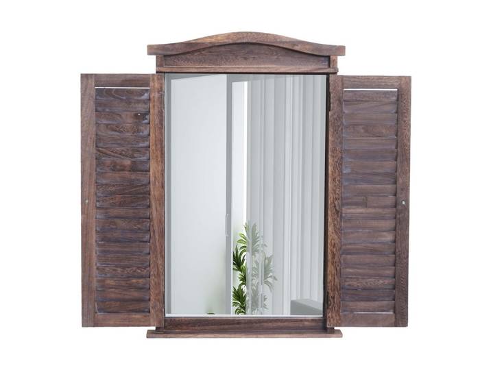 WANDSPIEGEL MIT FENSTERLÄDEN Dunkelbraun