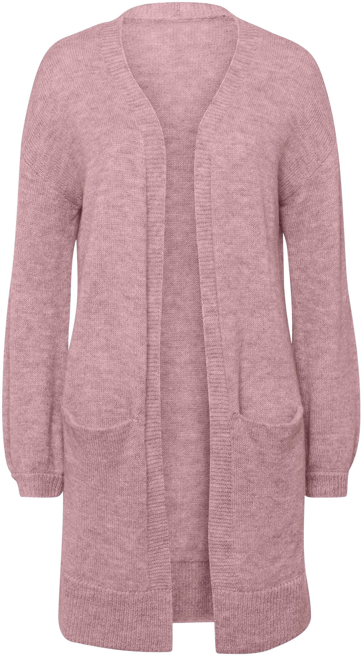 Strickjacke HEINE "Strickjacke Strickjacke mit Taschen", Damen, Gr. 38, hortensie, Modisch, V-Ausschnitt, Strickjacken Strickjacke