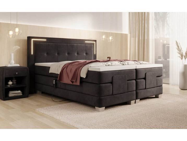 Boxspringbett Noctis Samt elektrisch verstellbar mit LED - 140x200 - Dunkelbraun - H3 (70-100kg) - Luxusbetten24