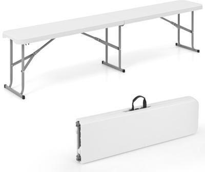 Costway 6 Feet Plastic Folding Bench Portable Seat with Handle and Lock-White