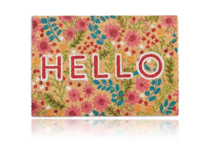 Relaxdays Paillasson Coco\, Inscription Hello & Motif Floral\, Tapis d’entrée intérieur & extérieur\, 40x60cm cm\, coloré