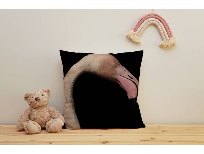 Dekokissen QUEENCE Flamingo , schwarz (schwarz, bedruckt), B:40cm H:1cm L:40cm, Polyester, Dekokissen_Sitzkissen_Kissenhüllen, Dekokissen, Kissenhülle mit HD Premium Druck, geruchsneutral, 40x40cm
