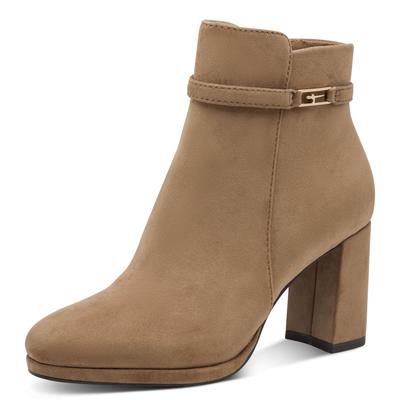 Ankleboots TAMARIS, Damen, Gr. 38, beige (hellbraun), Textil, Veloursleder, unifarben, Schuhe Ankleboots, Stieflette, Businessboots mit edlen Verzierungen