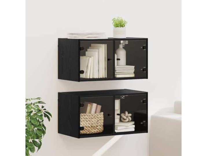 KGHFDVB Wandschrank 2 STK. 68x37x35 cm Holzwerkstoff Mit Glastüren, Wandmontage, Regale, für Wohnzimmer