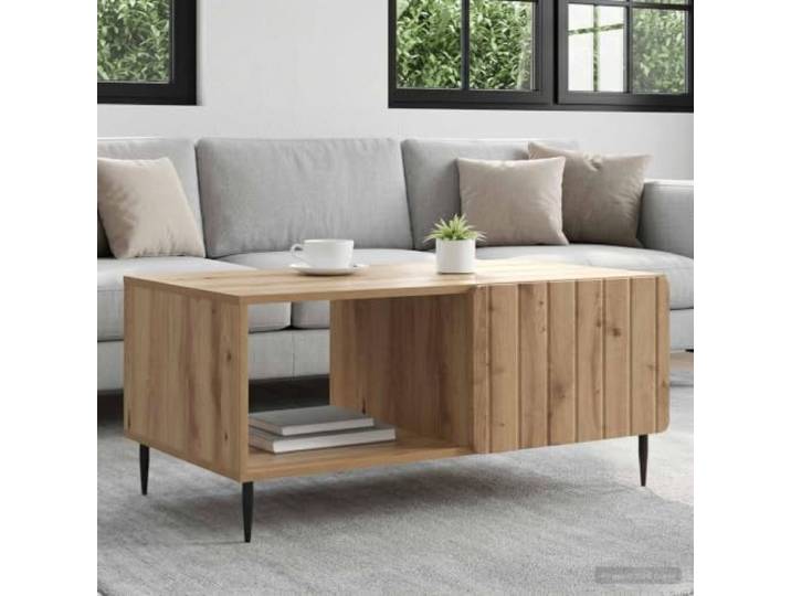 TEKGHUT Couchtisch Artisan-Eiche 90x50x40 cm Holzwerkstoff mit Metallbeinen Rechteckig, moderne Optik, Stauraum unter der Platte, schwarze Metallbeine, einfache Reinigung