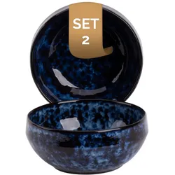 2 x palmer Bama Blue Schalen Set, Steinzeug, Ø  15 cm, Inhalt 0,65 L, blau schwarz gesprenkelt, Hochglanz, moderne Ausstrahlung