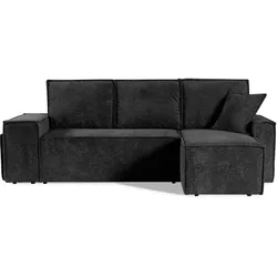 ECKSCHLAFSOFA Colby mit Schlaffunktion und zwei Hockern, universeller Ottomane, Anthrazit