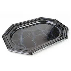MONOUSO - Plastiktablett achteckig Marmor 27x19cm (5 Stück)