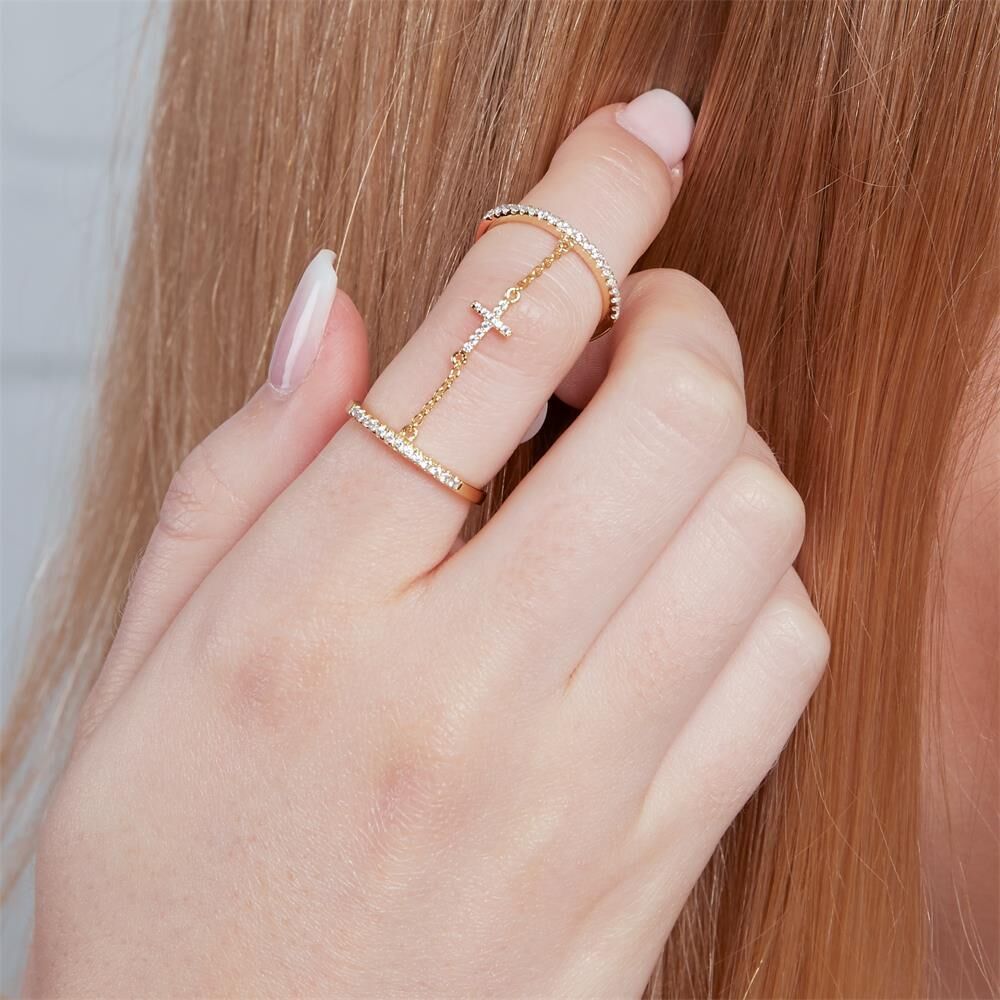 Unique Goldener Knucklering mit Kette Kreuz Silber gold