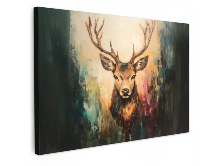 LEINWANDBILD Hirsch - Gemalt - Geweih - Braun Wanddeko 90x60 cm
