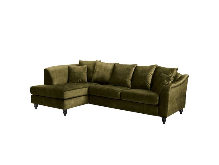 Ecksofa Lovis Grün Samt Tomi 270 x 90 x 162cm Ottomane davorstehend links Glamour