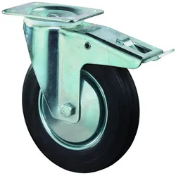 HP Autozubehör, Möbelrollen, Lenkrolle Rad-Ø 200 mm Tragfähigkeit 205 kg mit Totalfeststeller Gummi 135x110mm