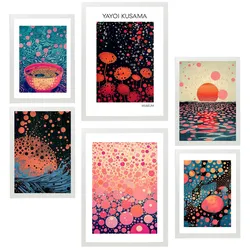 POSTER Set Mit 6 Kusama Welle A3 & A4 Weißer Rahmen