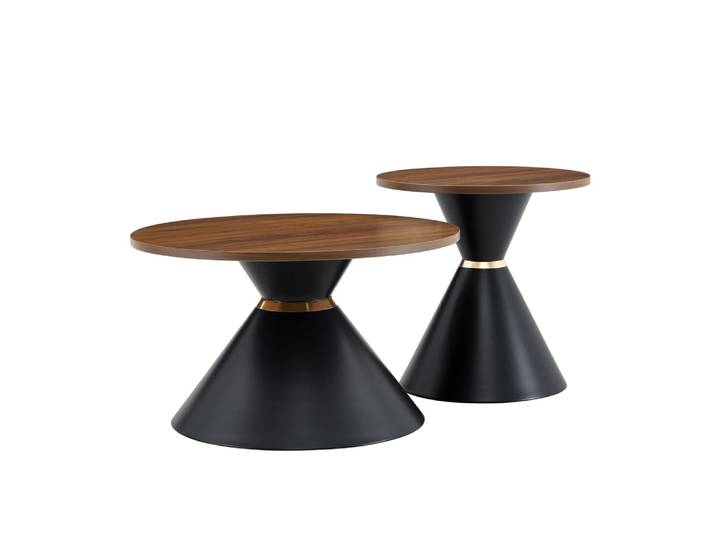 Lot de 2 tables basses finition noyer avec base métal noir