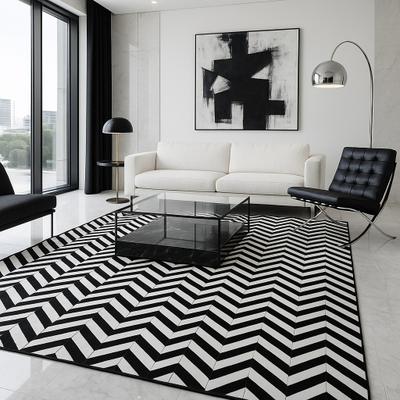Fellteppich "ZEBRA EDGE, echtes Rinderfell, LAGERRÄUMUNG", schwarz, weiß, naturgrau, B:140cm H:10mm L:200cm, Kuhfell, MYFLAIR MÖBEL & ACCESSOIRES, Teppiche, Fellteppich, handgenäht, Naturprodukt, Zickzack Muster, natürliche Struktur