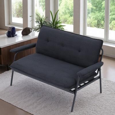 "53"" Corduroy 2-Seater Sofa with Button Tufting and Metal Frame"