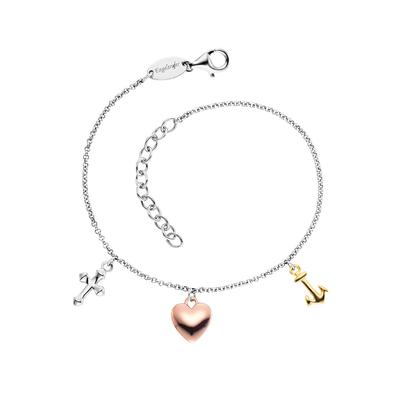 Silberarmband ENGELSRUFER "Glaube Liebe & Hoffnung Tricolor", rosa (silberfarben, gelbgoldfarben, roségoldfarben), Armbänder, Damen, 20cm, Silber 925 (Sterlingsilber), Silberarmband