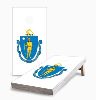 Skip's Garage Massachusetts State Flag Corn Hole Board Set with Carry Case