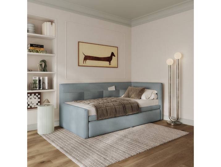 Jugendbett 90x200 cm Nesmi, rechts ausziehbar, mit Matratzen,