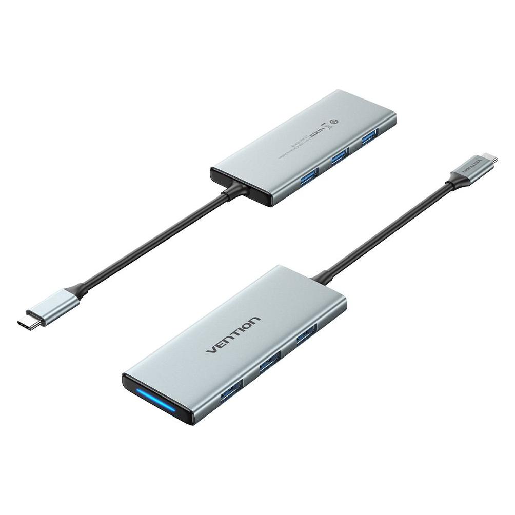 Vention USB-C to HDMI, 3x USB 3.0, SD, TF, PD Hub TOPHB 0.15m Gray (USB-C, 5 Ports) (TOPHB)