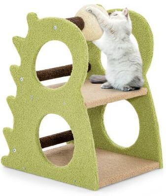 Costway 2-Tier Modern Cat Tree for Indoor Cats with Rotatable Sisal Scratching Ball-Green