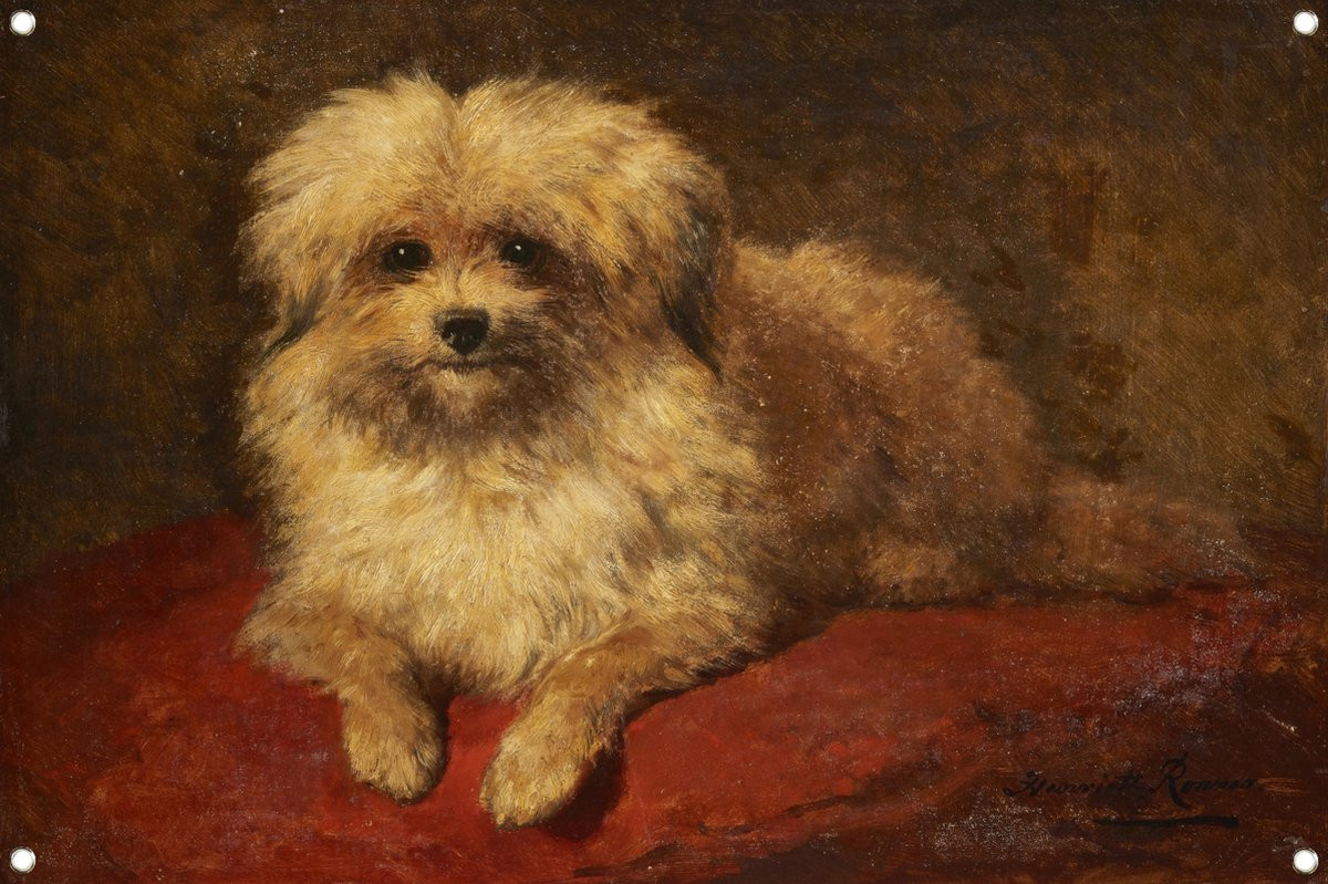 Tuinposter Liggend hondje - Henriëtte Ronner-Knip - B: 60 cm, H: 40 cm