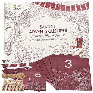 OwnGrown Adventskalender BEGR-300238, Saatgut, mit 24 Sorten Kräuter, Gemüse und Obst-Saatgut