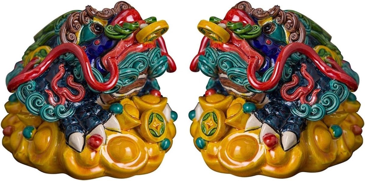 Gouden keramische kikker decoratie - Feng Shui symbool - 3000 gram