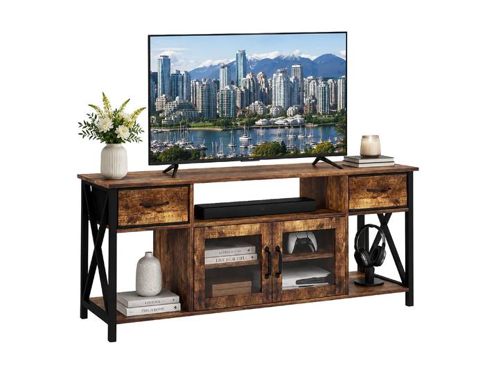 TV-Schrank RELAXDAYS relaxdays TV Lowboard 180 x 40 cm , braun schwarz, B:180cm H:60cm T:40cm, Faserplatte (70%), Stahl (20%), Vlies (10%), Schränke, TV-Schrank