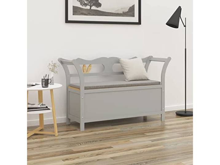 TEKGHUT Sitzbank Grau 107x45x75,5 cm Massivholz Tanne Stauraum unter Sitzfläche, Rückenlehne und Armlehnen, belastbar bis 110 kg pro Sitzplatz, natürliche Holzoptik