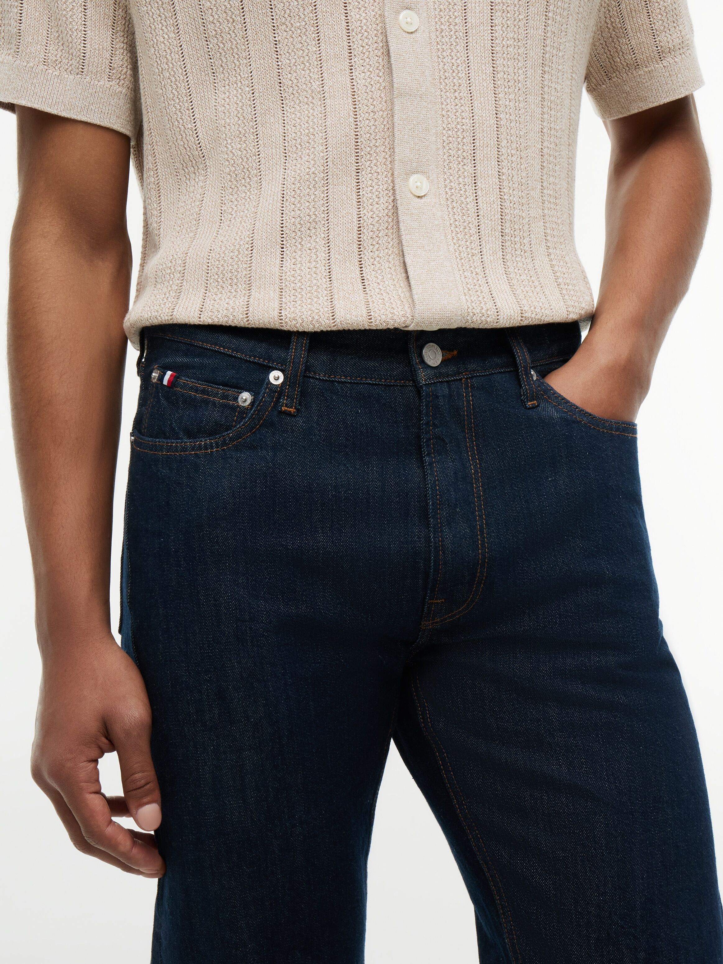 5-Pocket-Jeans TOMMY HILFIGER "Dover REGUALR STRAIGHT", Herren, Gr. 34, Länge 32, blau (tate rinse), Denim/Jeans, Obermaterial: 100% Baumwolle, regular fit, Jeans 5-Pocket-Jeans tate rinse 34, Länge 32