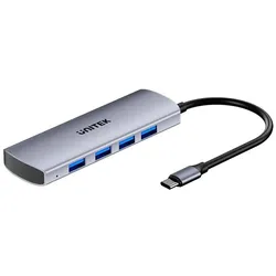 Unitek HUB USB Hub 4w1 USB-C 10 Gbps, 4x USB-A H1112EGY01 (USB-C, 4 Ports), Dockingstation + USB Hub, Grau