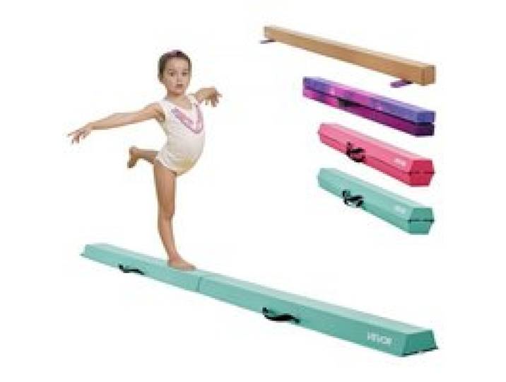 VEVOR Schwebebalken Gymnastik Kinder klappbar 2,35 m, 90,7 kg belastbarer Gymnastikbalken mit rutschfesten Unterseiten, Balance Balken Balancierbalken mit Tragetasche für Fitnessstudio, Mintgrün