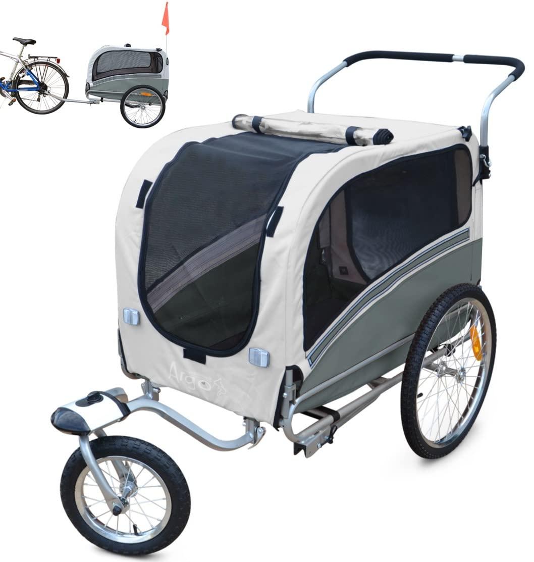 Hundeanhänger Hundewagen Fahrradanhänger - Stahlrahmen - 48 x 38 x 59 cm, max. 25 kg - Wetterfeste Haube, Kinderwagen-Umbau - Für Fahrrad und Spaziergang