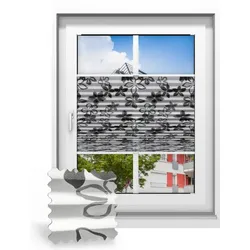Plissee ohne Bohren nach Maß, Weiß Grau Schwarz 130020, 30 x 80 cm, Plissee individuell maßangefertigt