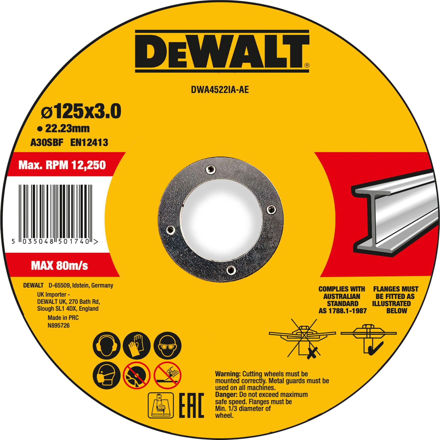 DEWALT High Performance Trennscheibe 125x3x22,23mm Metall Typ 42 (gekröpft) DWA4522IA-AE)