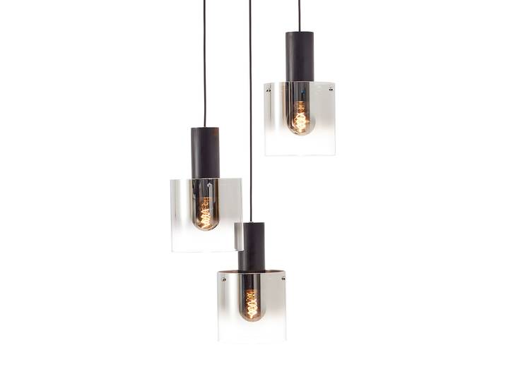 Suspension ronde Ø 50cm Noir Fer / Aluminium verni Verre fumé E27