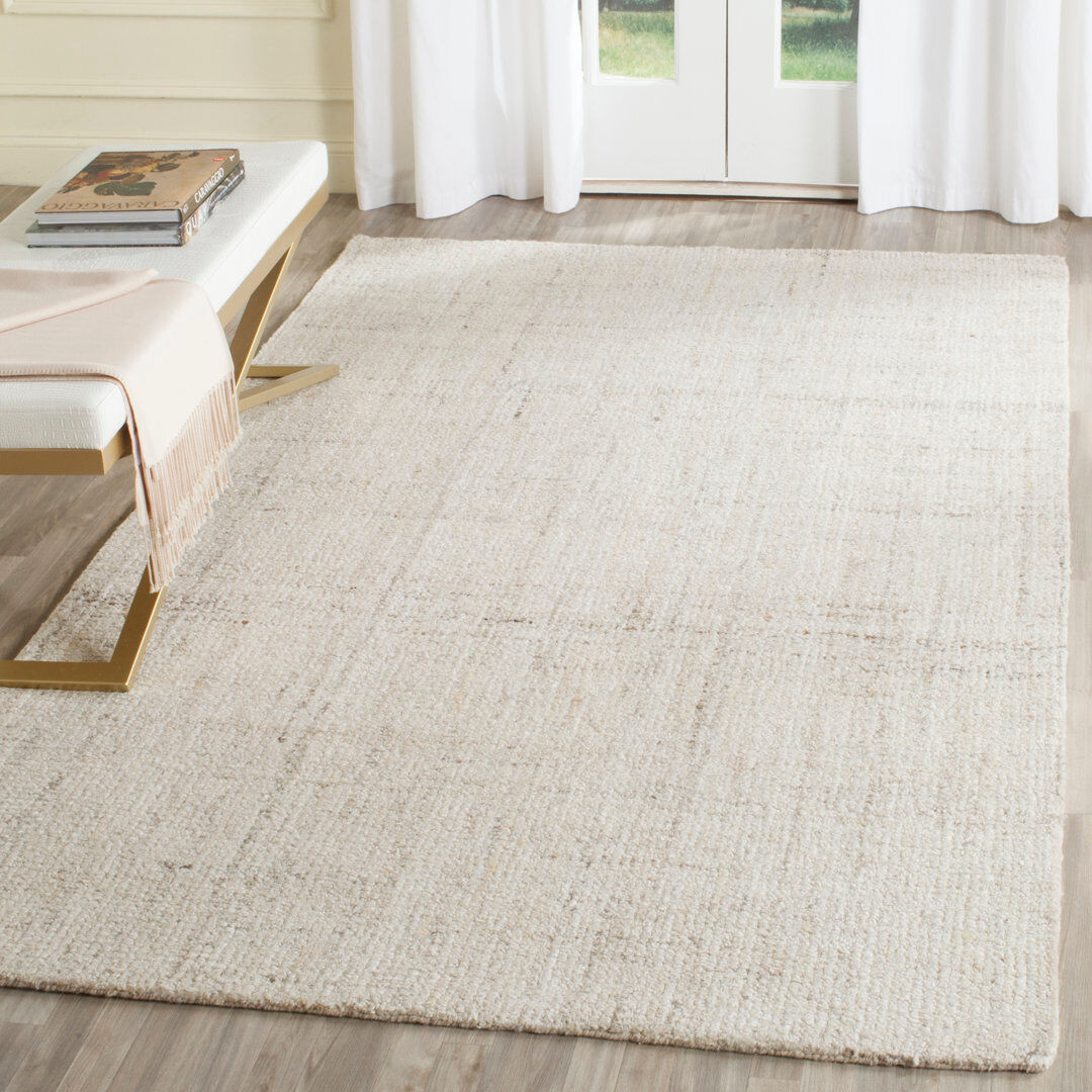 August Grove Gowans Striped Wool and Chenille Hand Tufted Area Rug Beige Rectangle 122 x 183cm