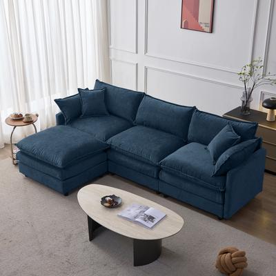 "Modern 105"" Modular Sectional Sofa with Reversible Ottoman, Chenille Upholstery & Pocket Spring Seat by GDFStudio"