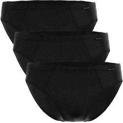 AMMANN Herren Slip 3er Pack - Mini Slip Cotton & More, Ton-in-Ton Streifen, Baumwollmischung Schwarz / 2XL