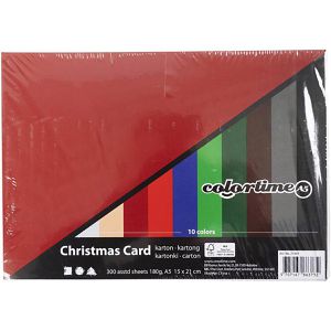 Colortime Tonpapier Weihnachts-Karton, A5, 10 Farben sortiert, 180g/m², 300 Blatt