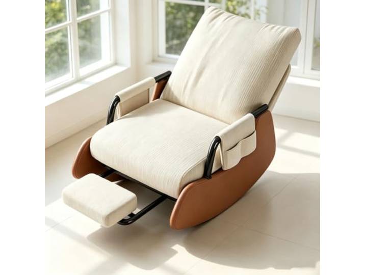 Relaxsessel mit Hocker - mit Praktischer Seitentasche Wohnzimmersessel mit harmonischer Wippfunktion und durchdachter Seitenaufbewahrung.