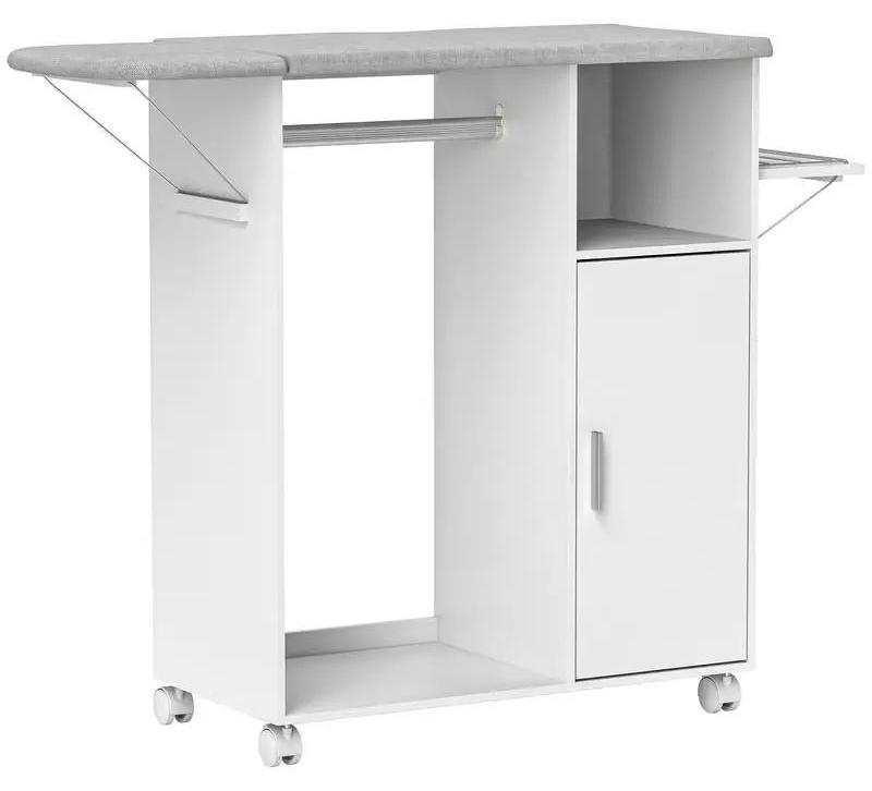 Bügelbrettschrank - Bügelstation auf Rollen - Klappbares Bügelbrett - Verstellbarer Einlegeboden - Kleiderstange - 127x42,5x99 cm - Armeegrün